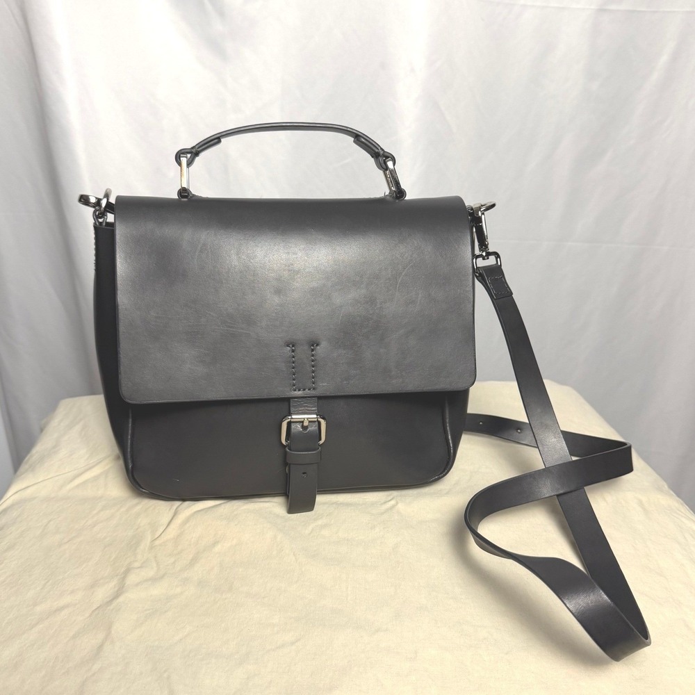 Adolfo Dominguez Satchel Crossbody Purse Gray Leather Quiet Luxury